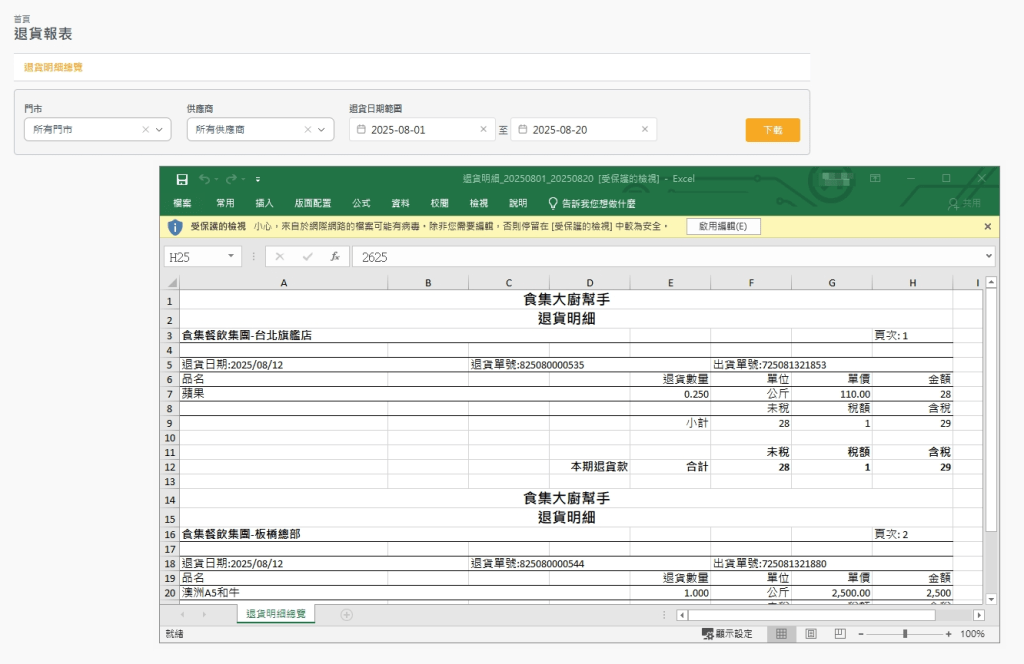 CocoMart 下載退貨明細表