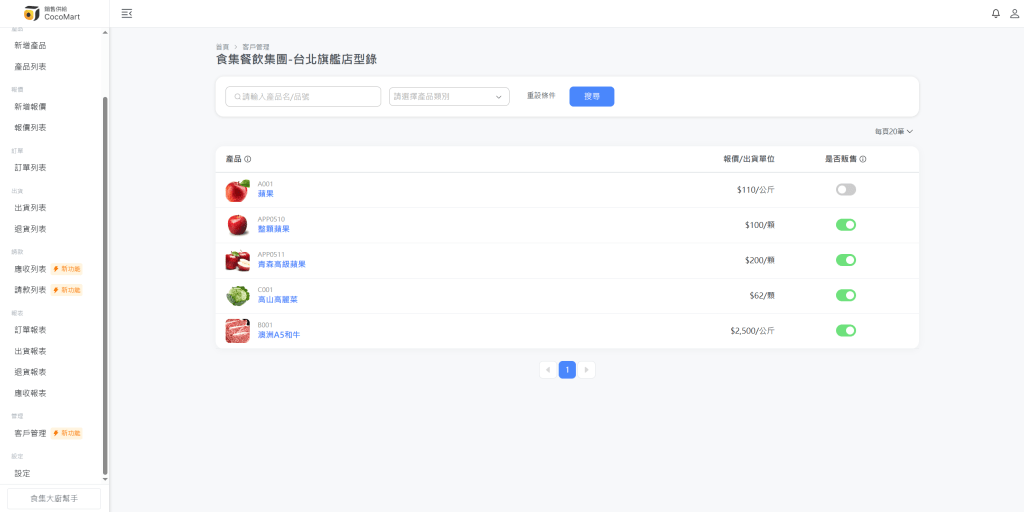 供應商的門市產品型錄